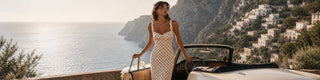 PLP Category Banner woman sitting on roof wearing polka dot dress. 