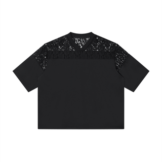 Unisex Lace Paneling V-Neck T-Shirt
