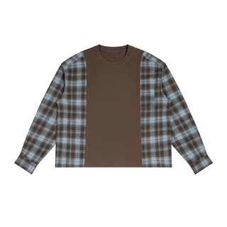 Unisex Plaid Panel Long Sleeve T-Shirt