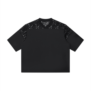 Unisex Lace Paneling V-Neck T-Shirt