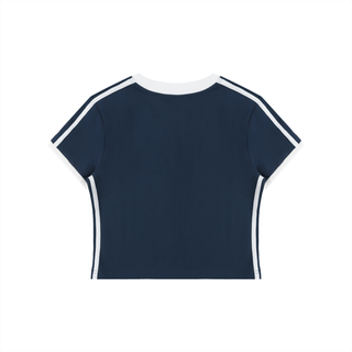 Women's Retro Binding V-Neck Crop T-Shirt