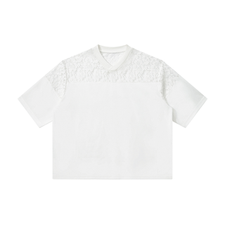 Unisex Lace Paneling V-Neck T-Shirt