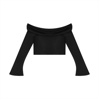 Women's Off-the-Shoulder Bell Sleeve Crop T-Shirt