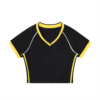 Contrast Trim V-Neck Crop T-Shirt