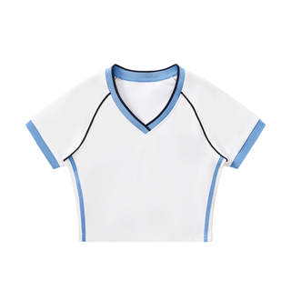 Contrast Trim V-Neck Crop T-Shirt
