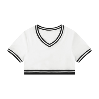 Women's Color Block V-Neck Crop T-Shirt