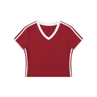 Women's Retro Binding V-Neck Crop T-Shirt