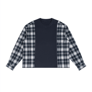 Unisex Plaid Panel Long Sleeve T-Shirt