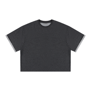 Unisex Boxy Plaid-Lined Double-Face T-Shirt