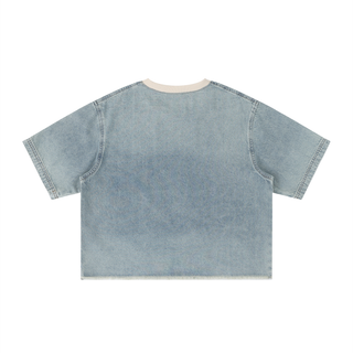 Unisex Vintage Wash Boxy Raw Hem Denim T-Shirt