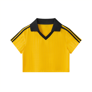 Contrast Collar Striped Cropped Jersey