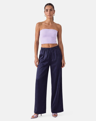 Draped Satin Wide-Leg Pants