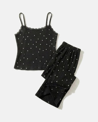 The Heart Print Lace Cami Set