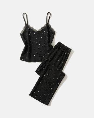 The Heart Print Lace Cami Set