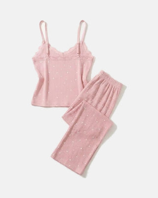 The Heart Print Lace Cami Set