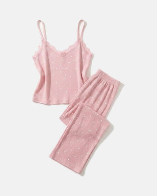 The Heart Print Lace Cami Set