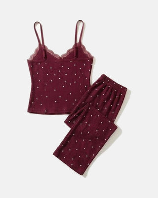 The Heart Print Lace Cami Set