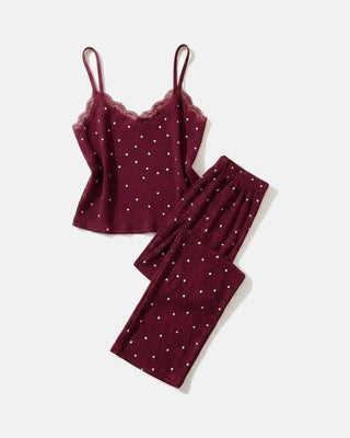 The Heart Print Lace Cami Set
