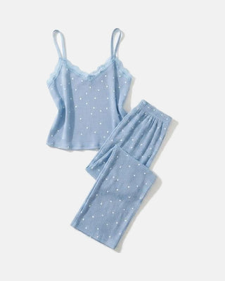 The Heart Print Lace Cami Set