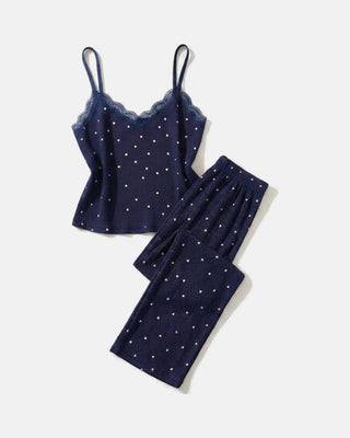The Heart Print Lace Cami Set
