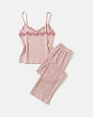 The Heart Print Lace Cami Set