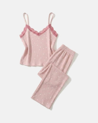 The Heart Print Lace Cami Set