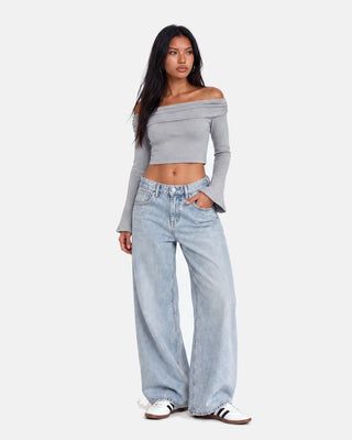Women's Off-the-Shoulder Bell Sleeve Crop T-Shirt