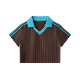 Contrast Collar Striped Cropped Jersey