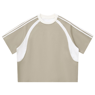 Contrast Stripes Panel Mesh T-shirt