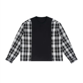 Unisex Plaid Panel Long Sleeve T-Shirt