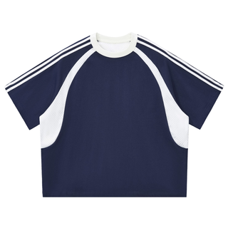 Contrast Stripes Panel Mesh T-shirt