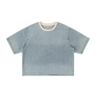 Unisex Vintage Wash Boxy Raw Hem Denim T-Shirt