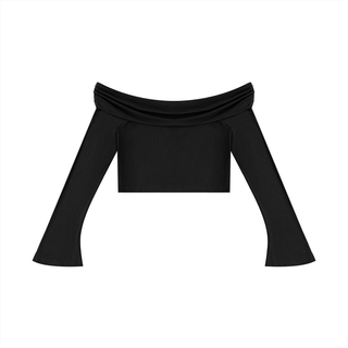 Women's Off-the-Shoulder Bell Sleeve Crop T-Shirt