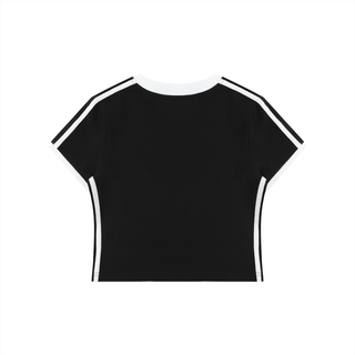 Women's Retro Binding V-Neck Crop T-Shirt
