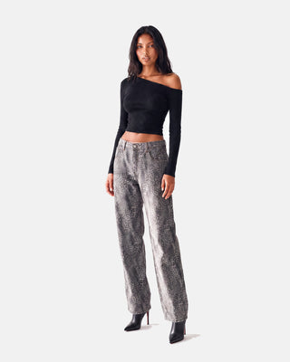 Unisex Vintage Wash Leopard Wide Leg Jeans