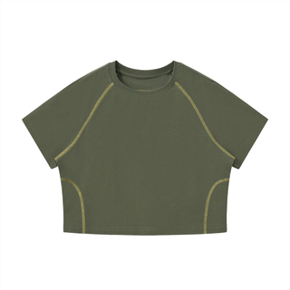 Women's Contrast Stitch Raglan Crop T-Shirt