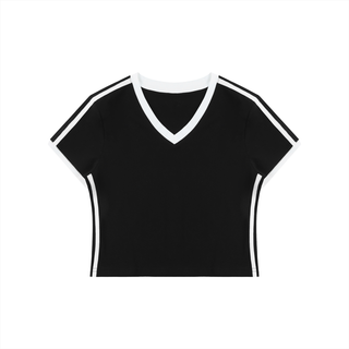 Women's Retro Binding V-Neck Crop T-Shirt
