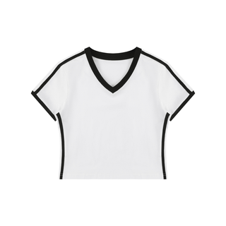 Women's Retro Binding V-Neck Crop T-Shirt