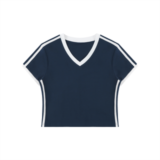 Women's Retro Binding V-Neck Crop T-Shirt