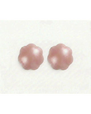 Pair of pink flower-shaped earrings on a white background
