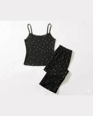 The Heart Print Lace Cami Set