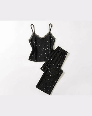 The Heart Print Lace Cami Set