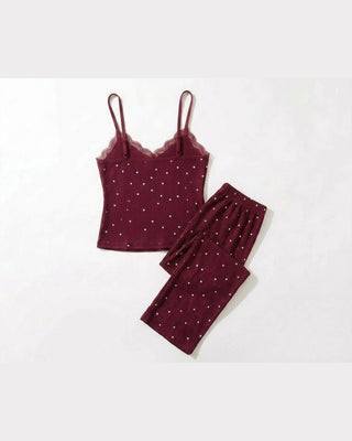 The Heart Print Lace Cami Set
