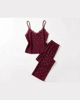The Heart Print Lace Cami Set