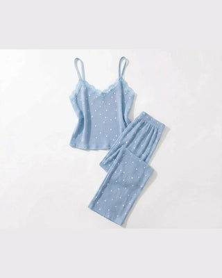 The Heart Print Lace Cami Set