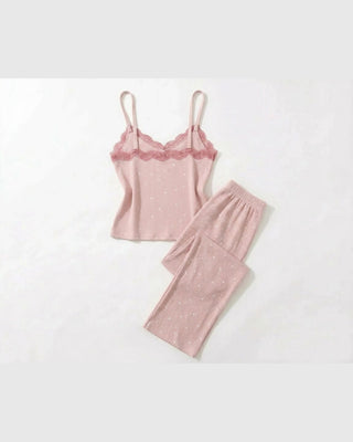 The Heart Print Lace Cami Set