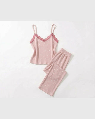 The Heart Print Lace Cami Set
