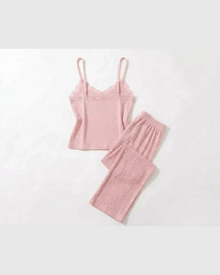 The Heart Print Lace Cami Set
