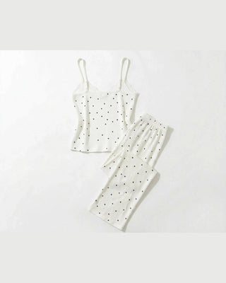 The Heart Print Lace Cami Set