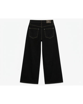 Black wide-leg jeans on a white background
